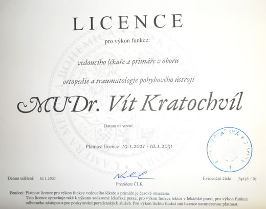 Licence pro výkon funkce - MUDr. Vít Kratochvíl